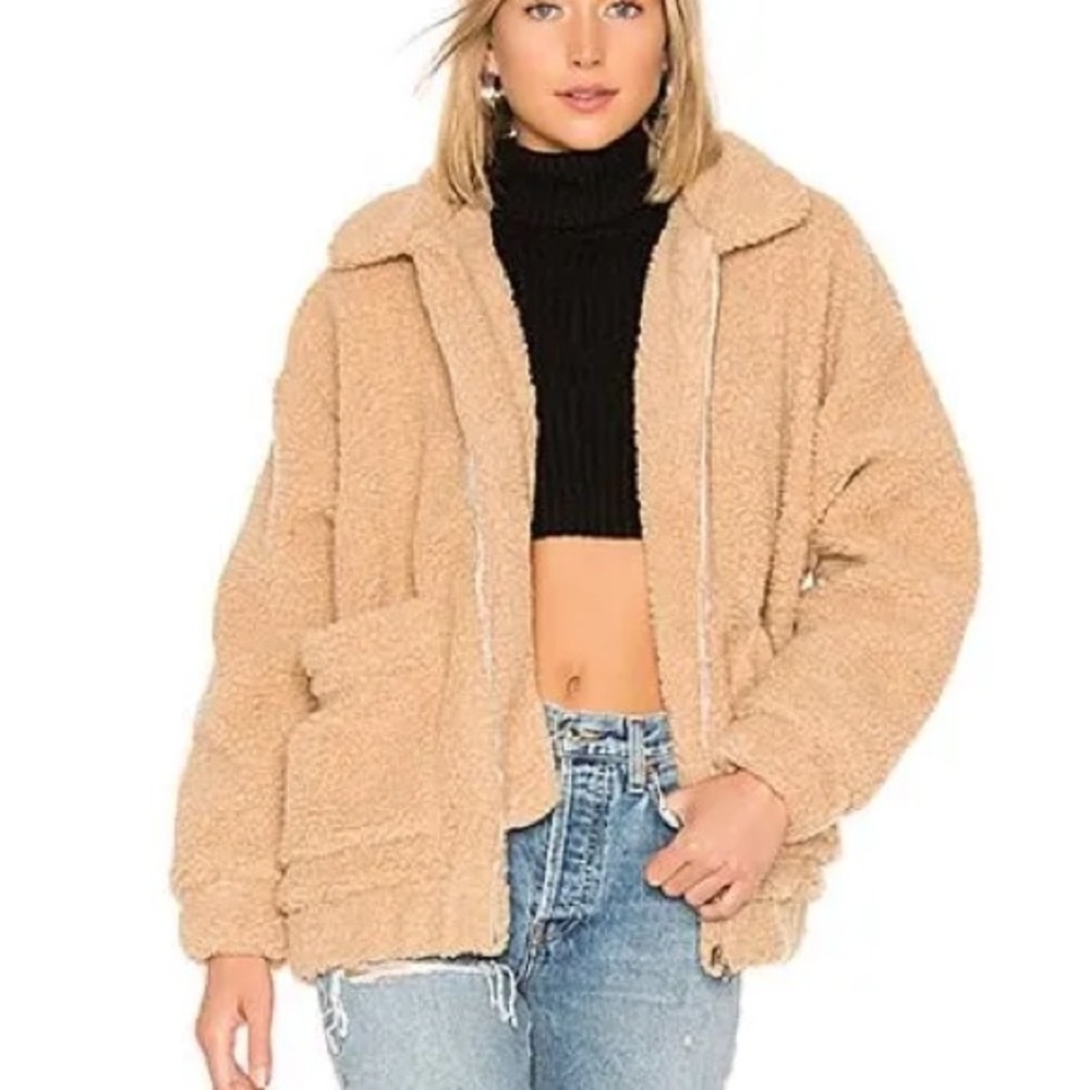 I.AM.GIA Tan Teddy Jacket Oversized Plush Collar